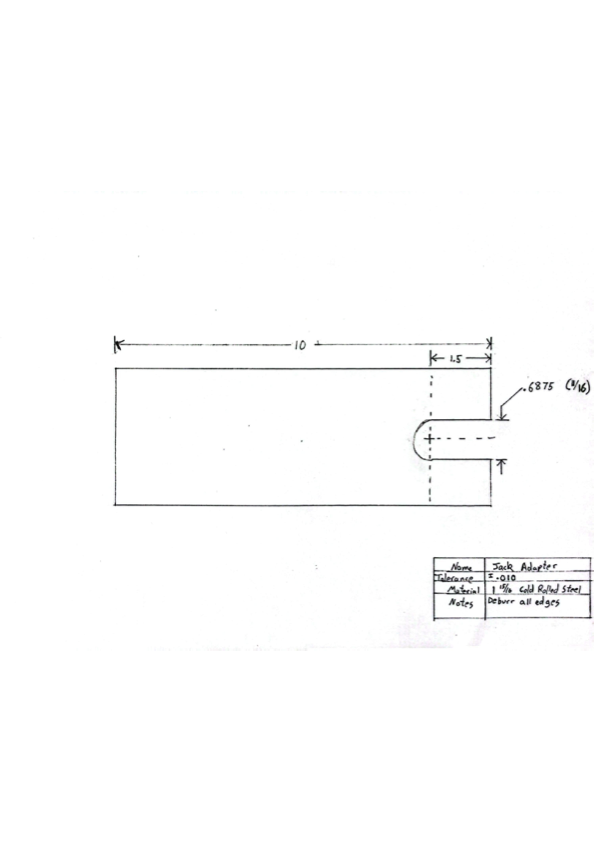 hand shop drawing of the jack adapter