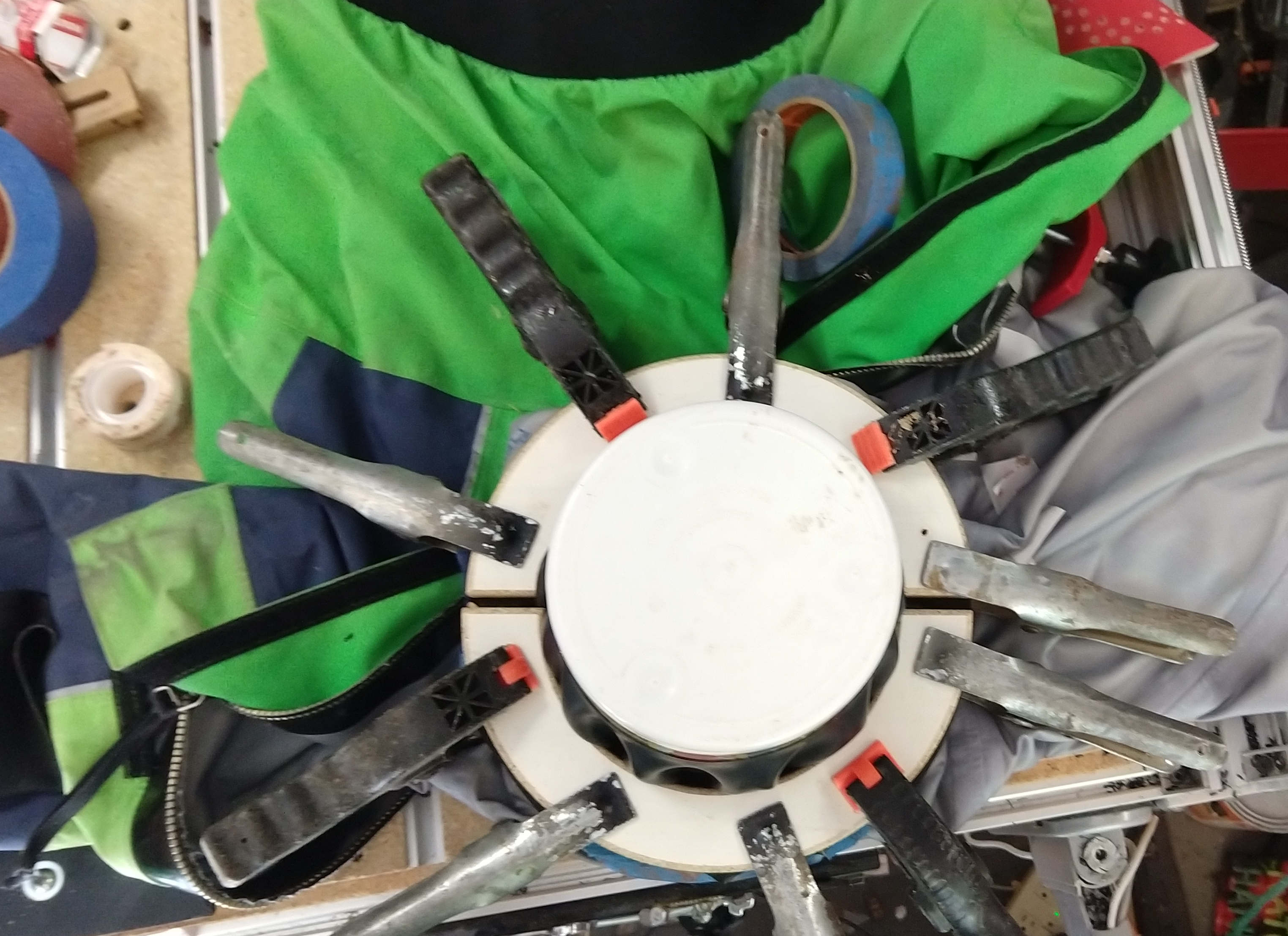 the real jig clamped onto a drysuit neck